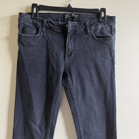 ZARA BASIC Z1975 Classic Black Moto Ankle Zipper Skinny Cropped Jeans Size 8 - Picture 2 of 7